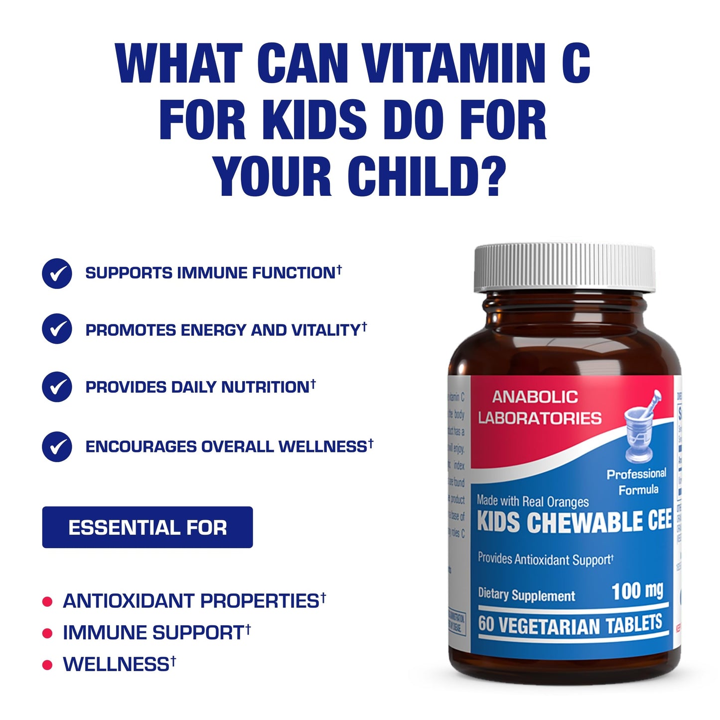 Anabolic Laboratories Kids Vitamin C Chewable Tablets, 60 Servings