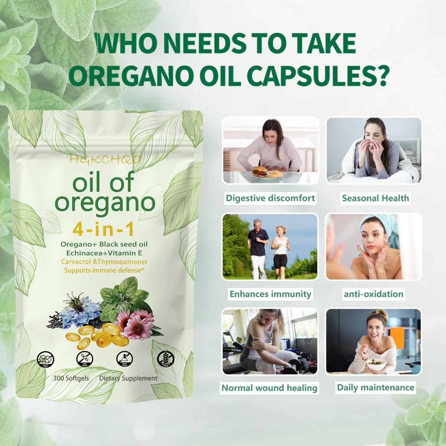HGKCHQO Oregano Oil Softgels, 300 Count