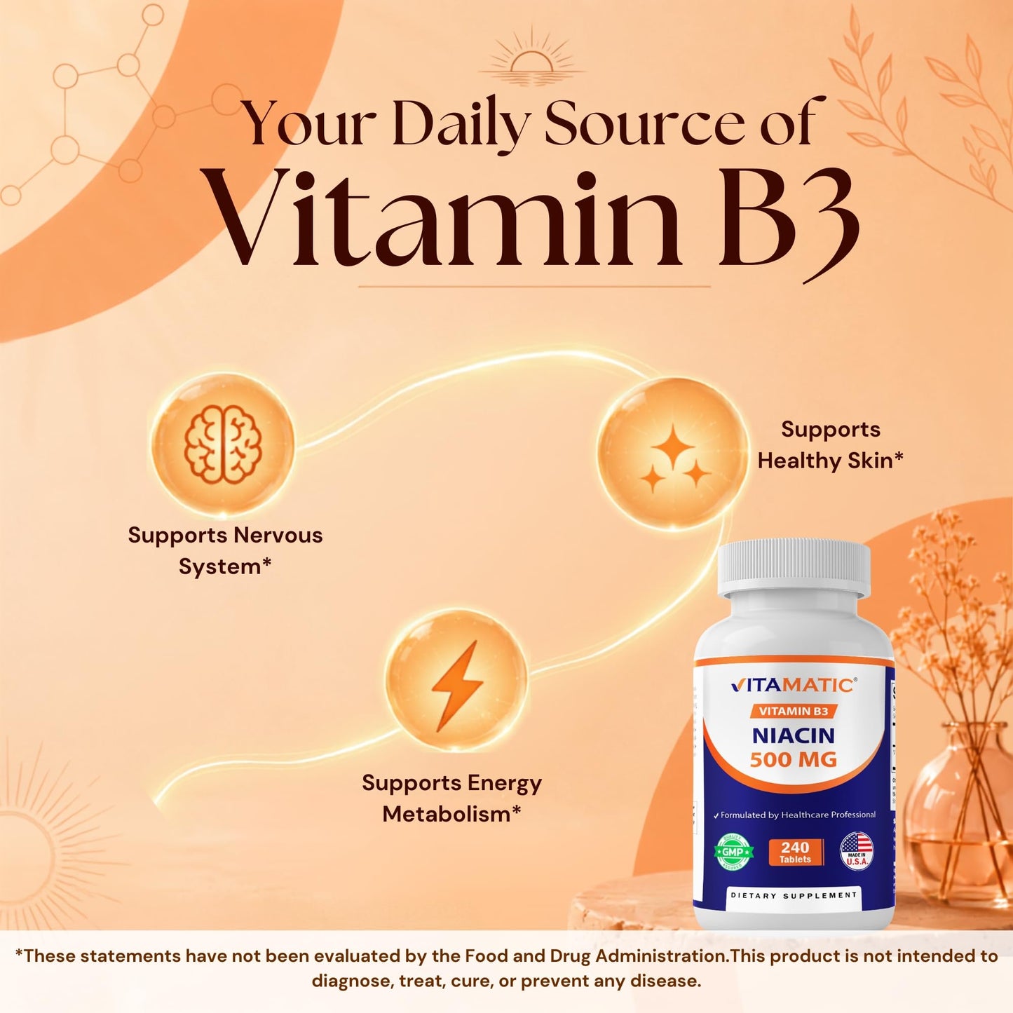 Vitamatic Niacin (Vitamin B3) 500mg 240 Tablets