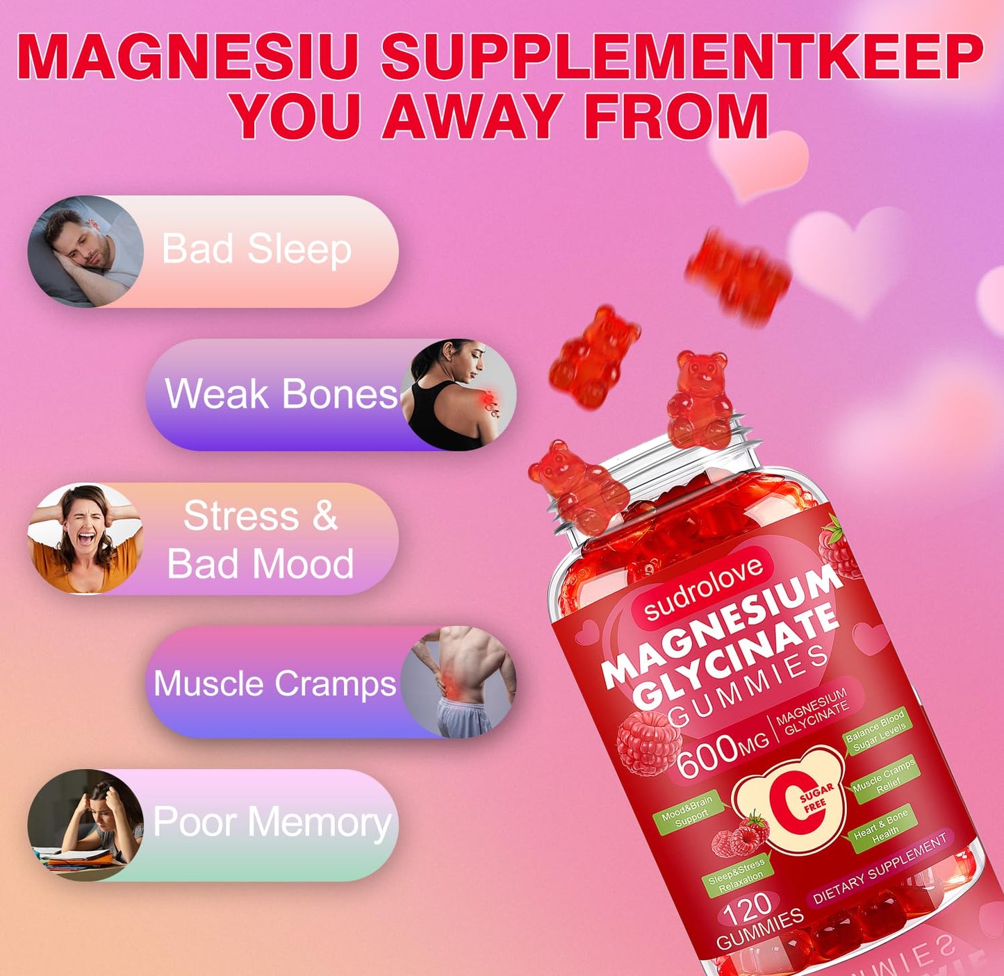 Sudrolove Magnesium Glycinate Gummies 120 Count
