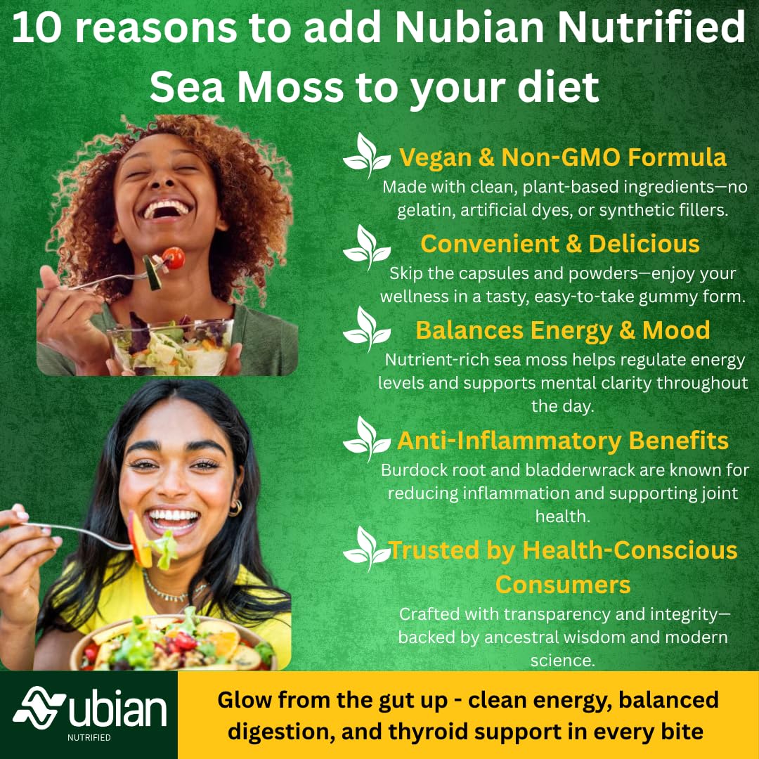 NUBIAN NUTRIFIED Sea Moss with Apple Cider Vinegar, Burdock Root & Bladderwrack Gummies 60 Count