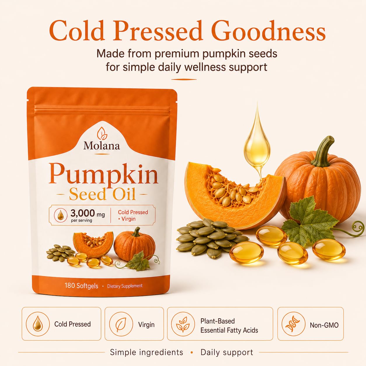 Ovouria Molana Pumpkin Seed Oil Capsules, 180 Softgels