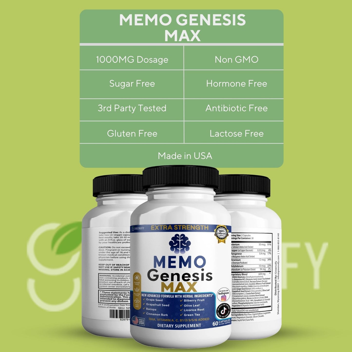 GREENVIFY Memo Genesis Brain Support Supplement 60 Capsules