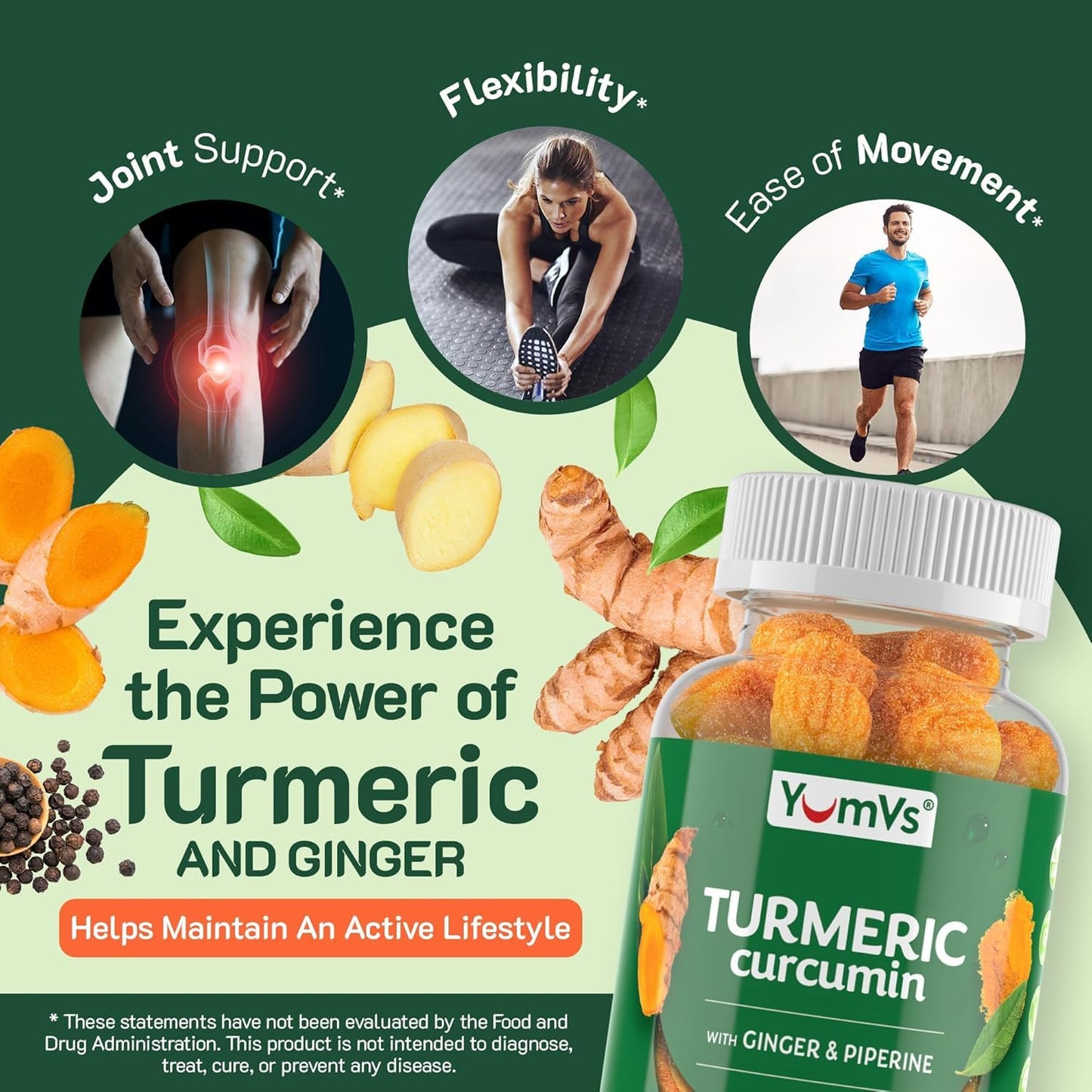 YUM-V'S Turmeric Gummies with Ginger and Piperine 120 Count