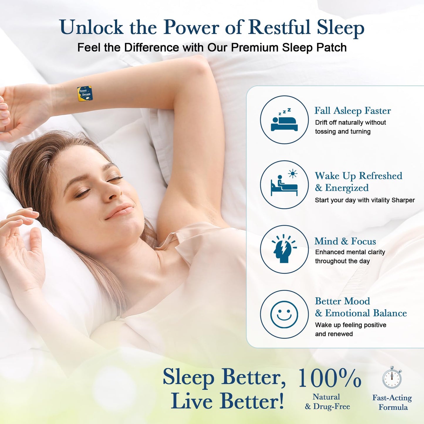 BRAMHO Sleep Patches for Adults with Melatonin, Magnesium and Sour Cherry Extract - Plant-Based Sleep Aid Caplets 40 Count