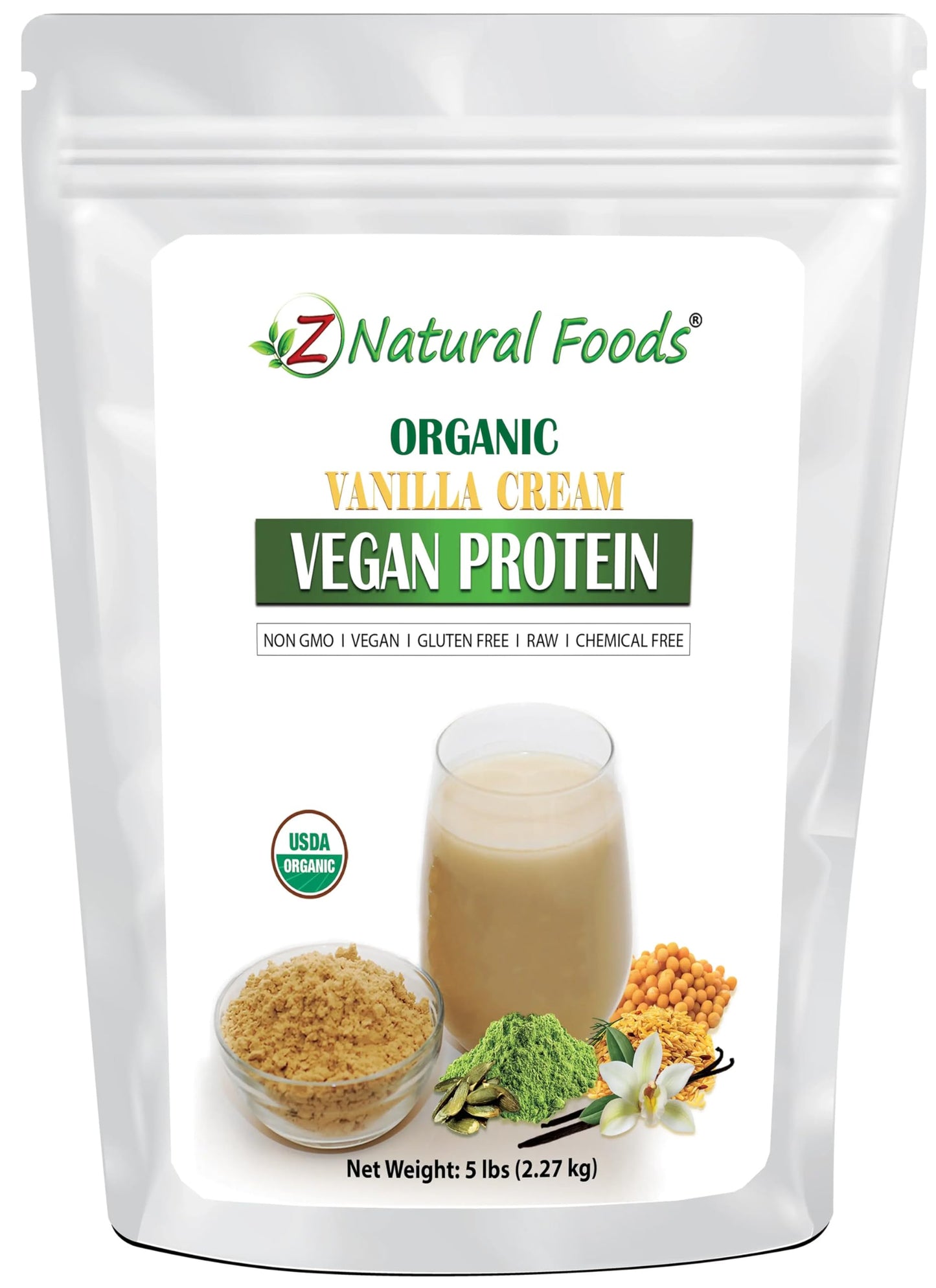 Z Natural Foods Organic Vanilla Cream Vegan Protein Powder 80 Servings