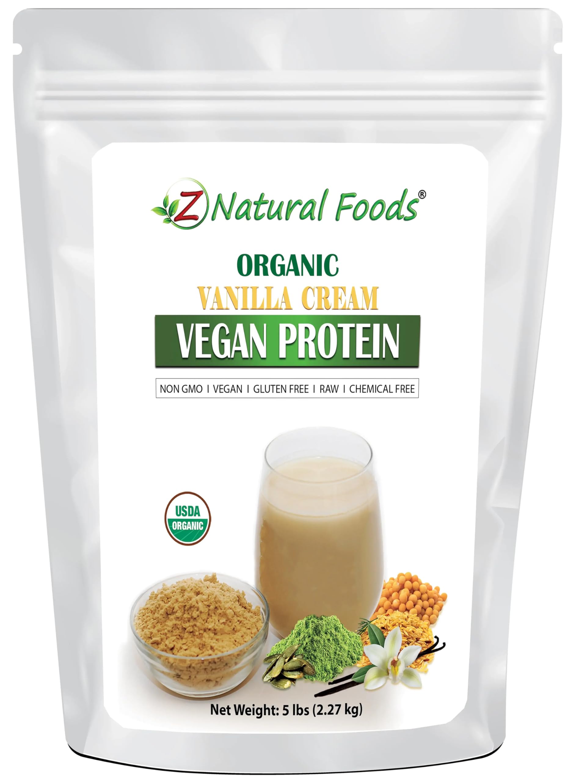 Z Natural Foods Organic Vanilla Cream Vegan Protein Powder 80 Servings