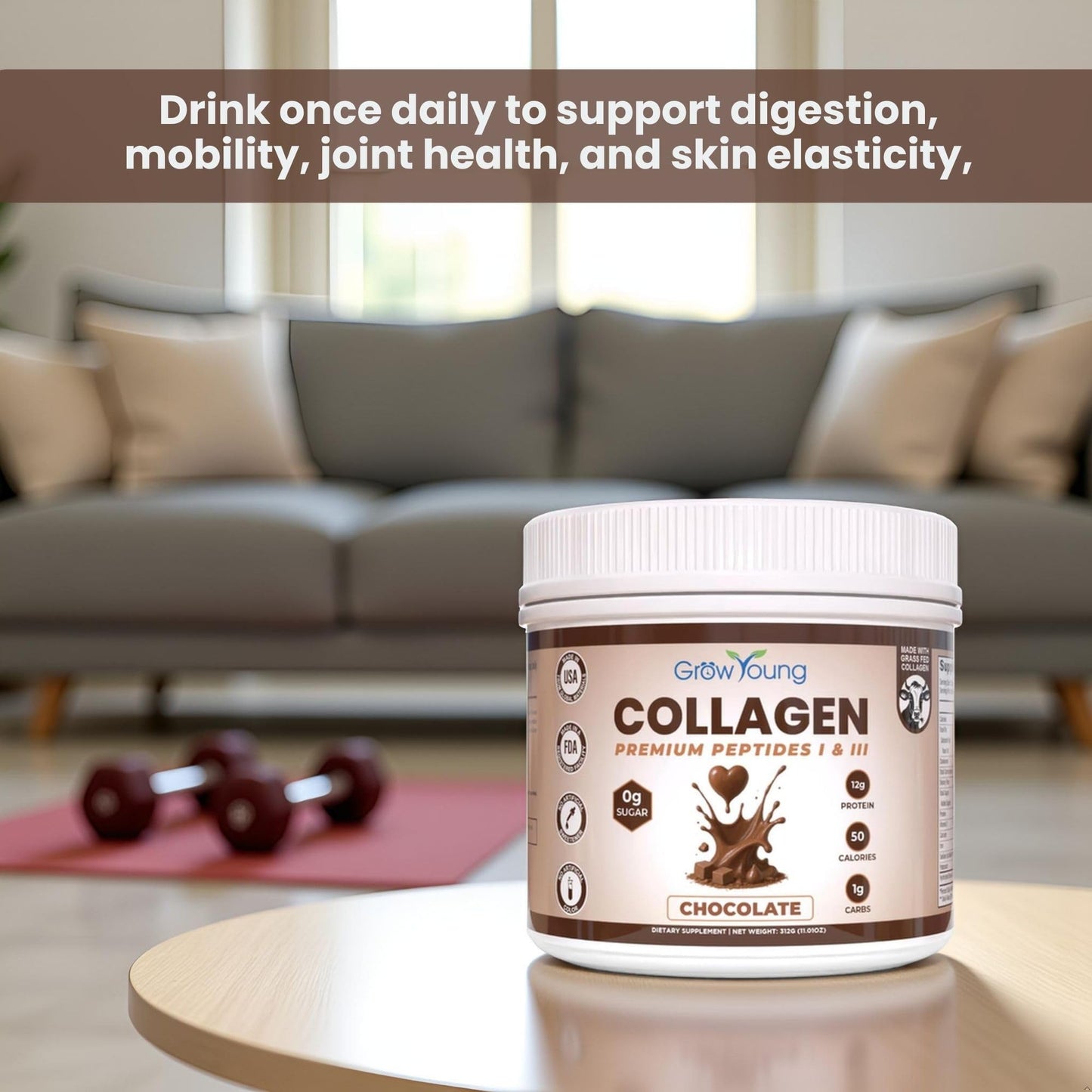 Grow Young Fitness Chocolate Collagen Protein Powder, 13.5 oz