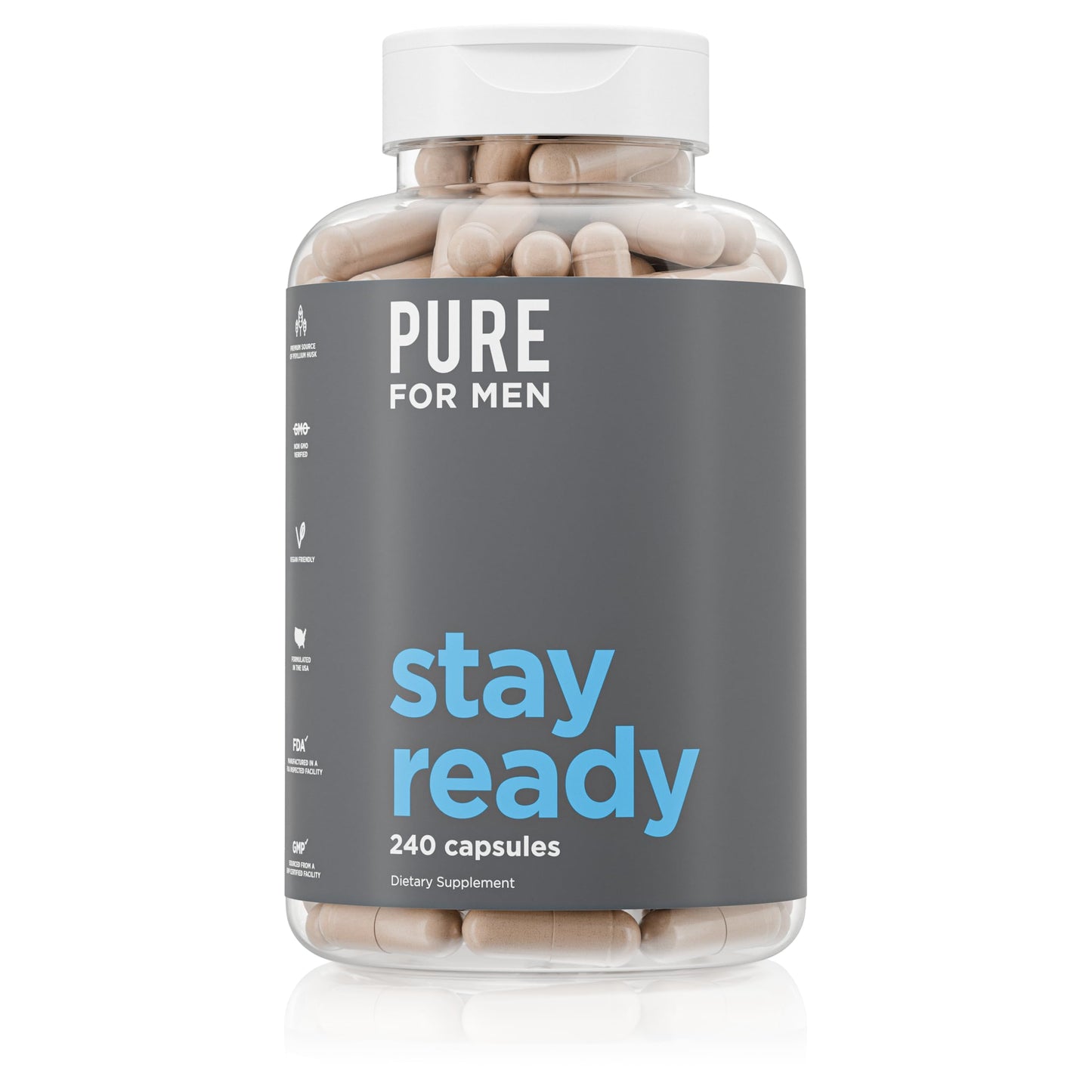 Pure for Men Original Cleanliness Stay Ready Fiber Supplement Capsules, 240 Count