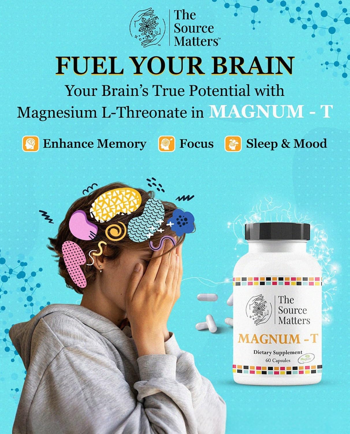 THE SOURCE MATTERS MAGNUM - T Dietary Supplement Magnesium L-Threonate Capsules, 60 Count