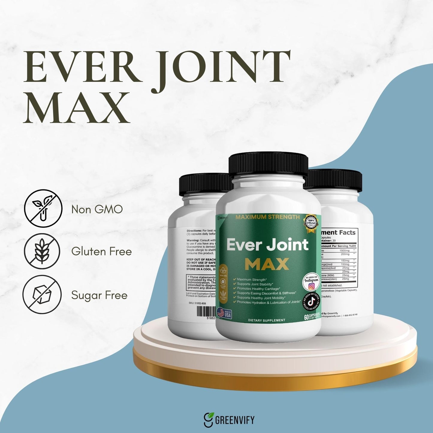 GREENVIFY Ever Joint MAX Joint Support Supplement Glucosamine Chondroitin Capsules 60 Capsules