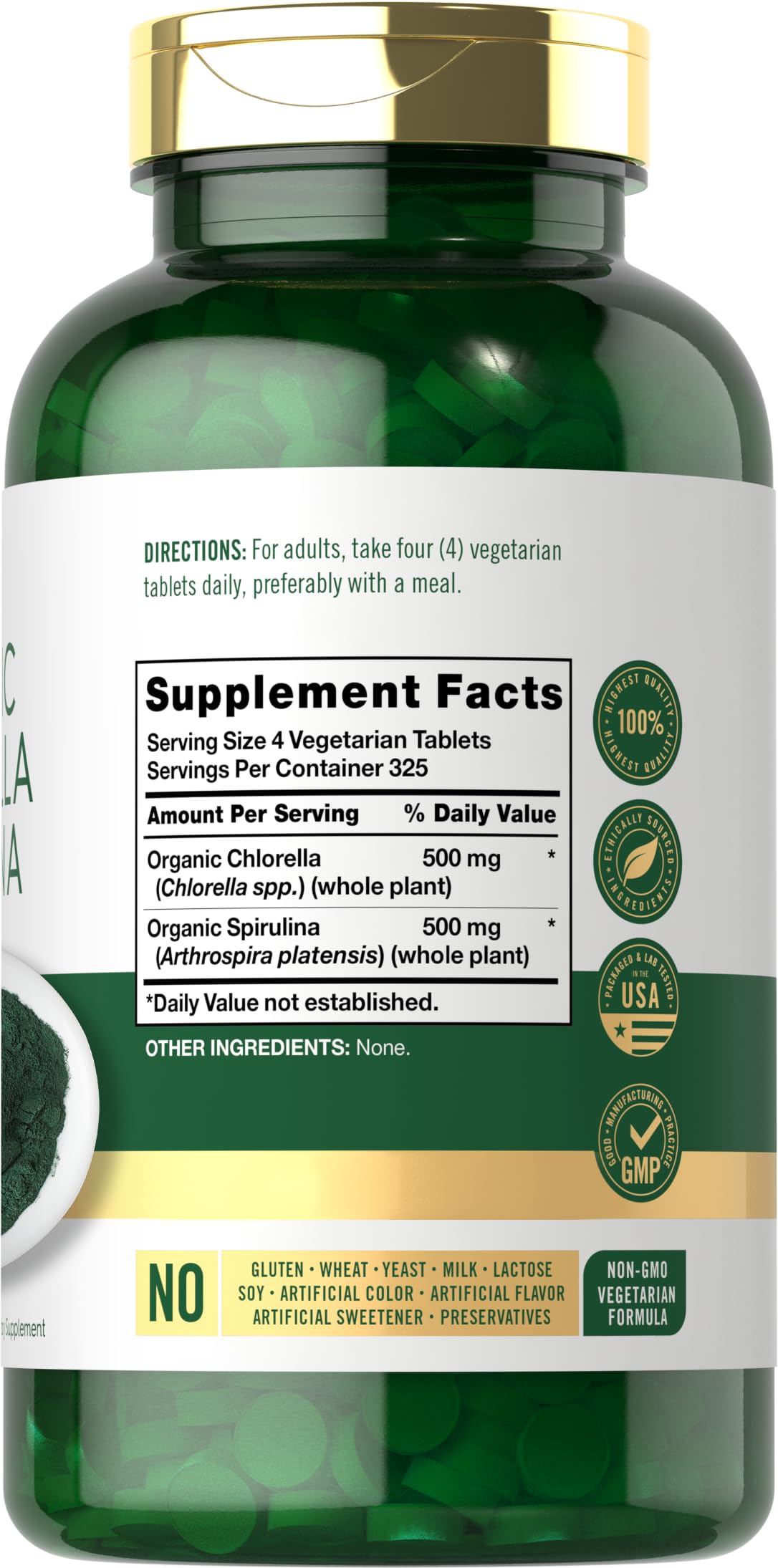 Carlyle Organic Chlorella Spirulina Tablets 1300 Count