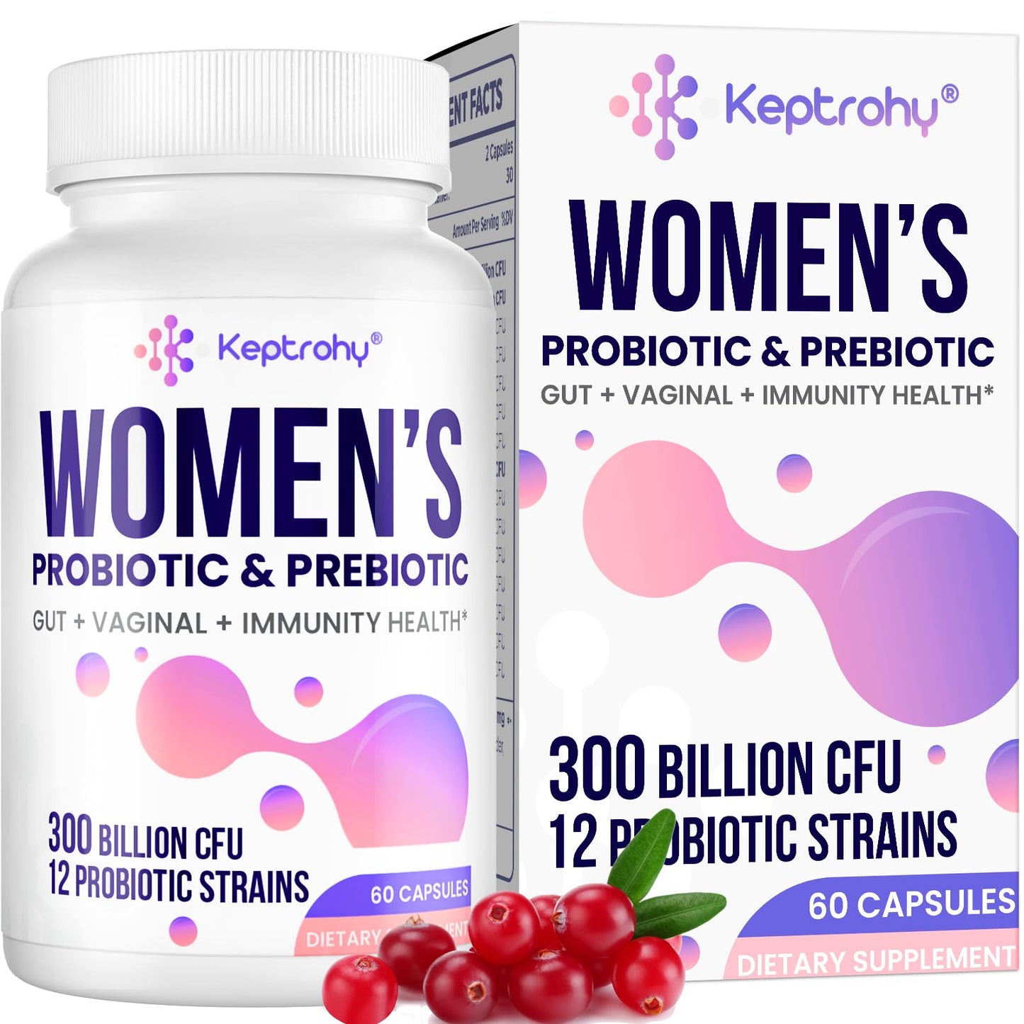 Keptrohy Vaginal Probiotics for Women Capsule 60 Count, 300 Billion CFUs, 12 Strains
