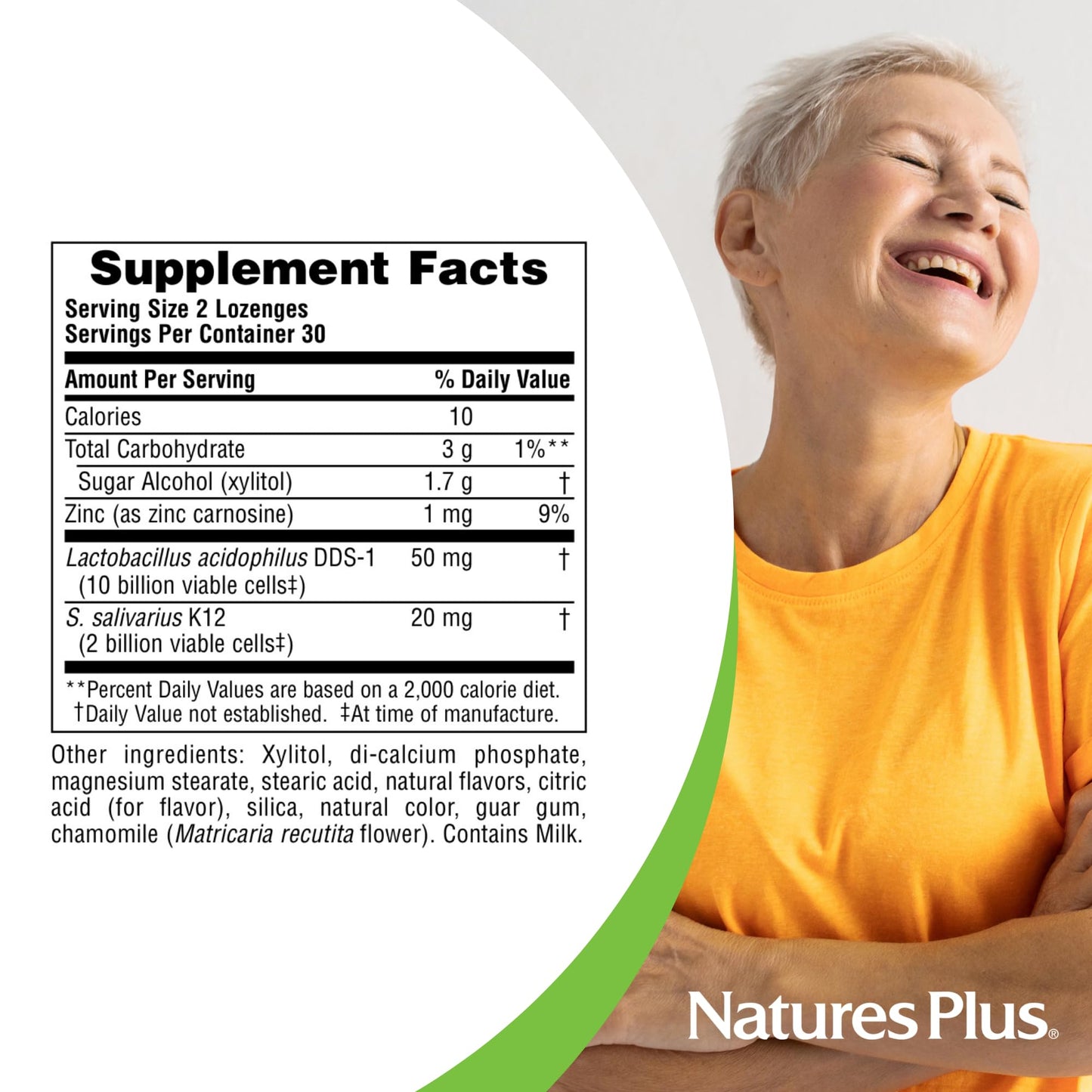 NaturesPlus Adult's Ear Nose Throat Lozenges with K12 Probiotics, 60 Count