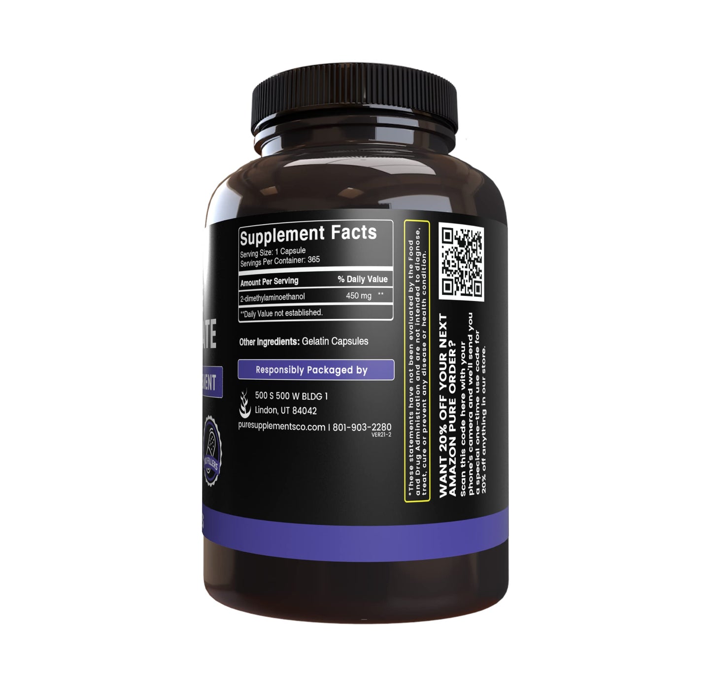 Pure Original Ingredients DMAE Bitartrate 365 Capsules