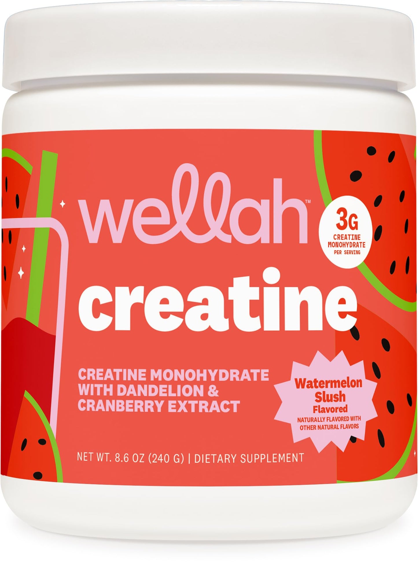Wellah Creatine for Women Creatine Monohydrate with Dandelion & Cranberry Extract Powder 50 Servings Watermelon Slush