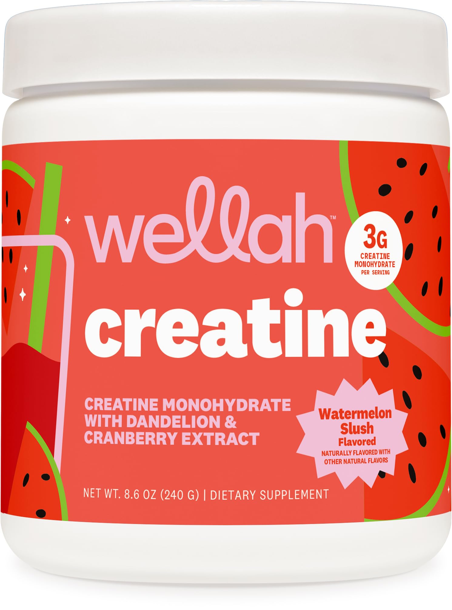 Wellah Creatine for Women Creatine Monohydrate with Dandelion & Cranberry Extract Powder 50 Servings Watermelon Slush