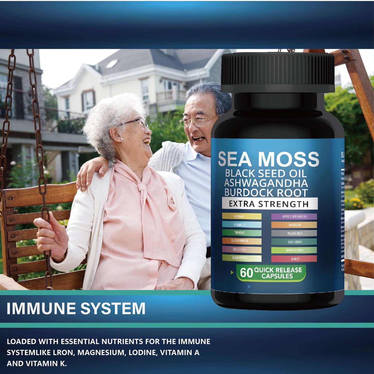 Meidlfesun Organic Sea Moss Capsules with Black Seed Oil & Ashwagandha, 60 Capsules