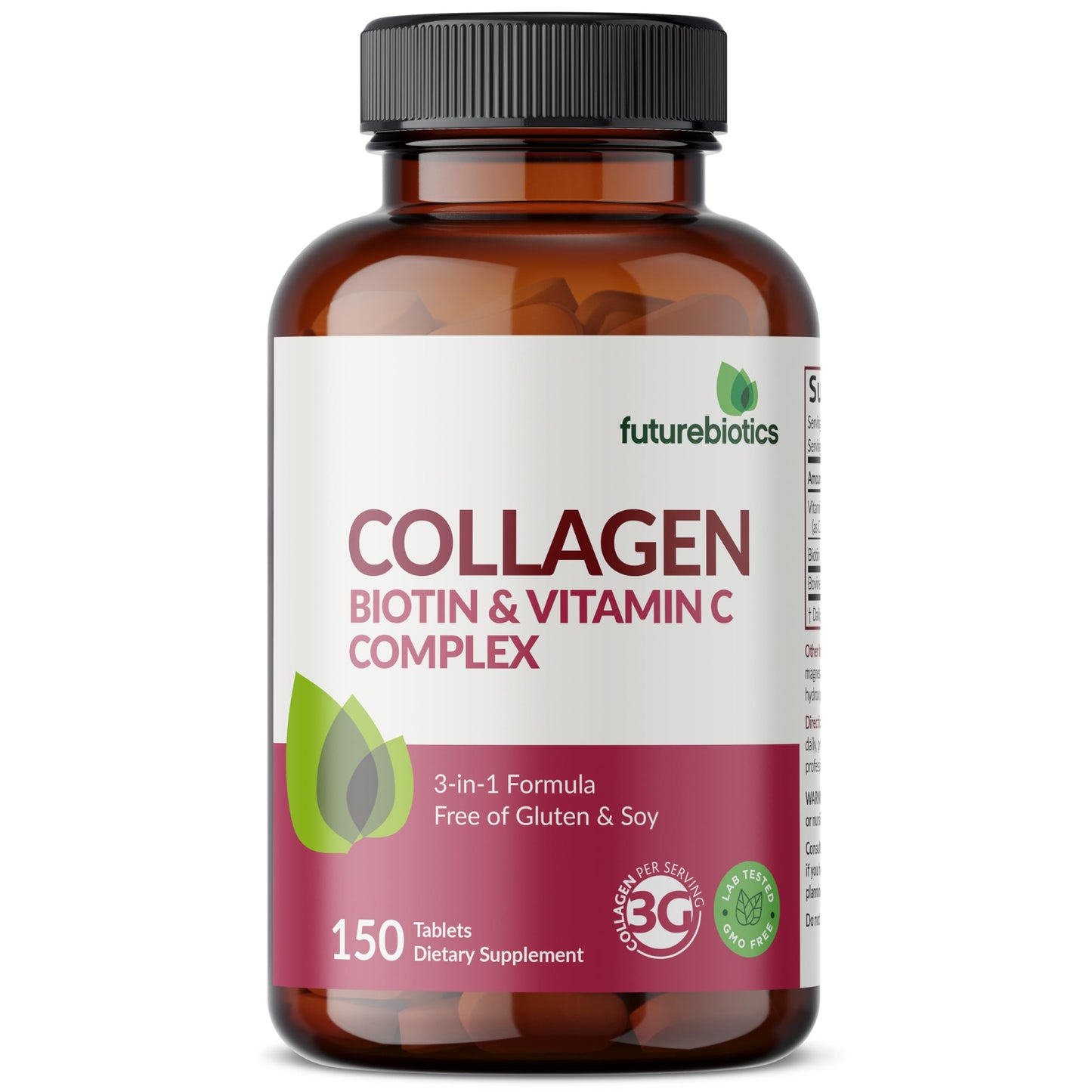 Futurebiotics Collagen Peptides with Biotin & Vitamin C Complex 3-in-1 Formula for Hair, Skin & Nails Support Non-GMO 150 Tablets
