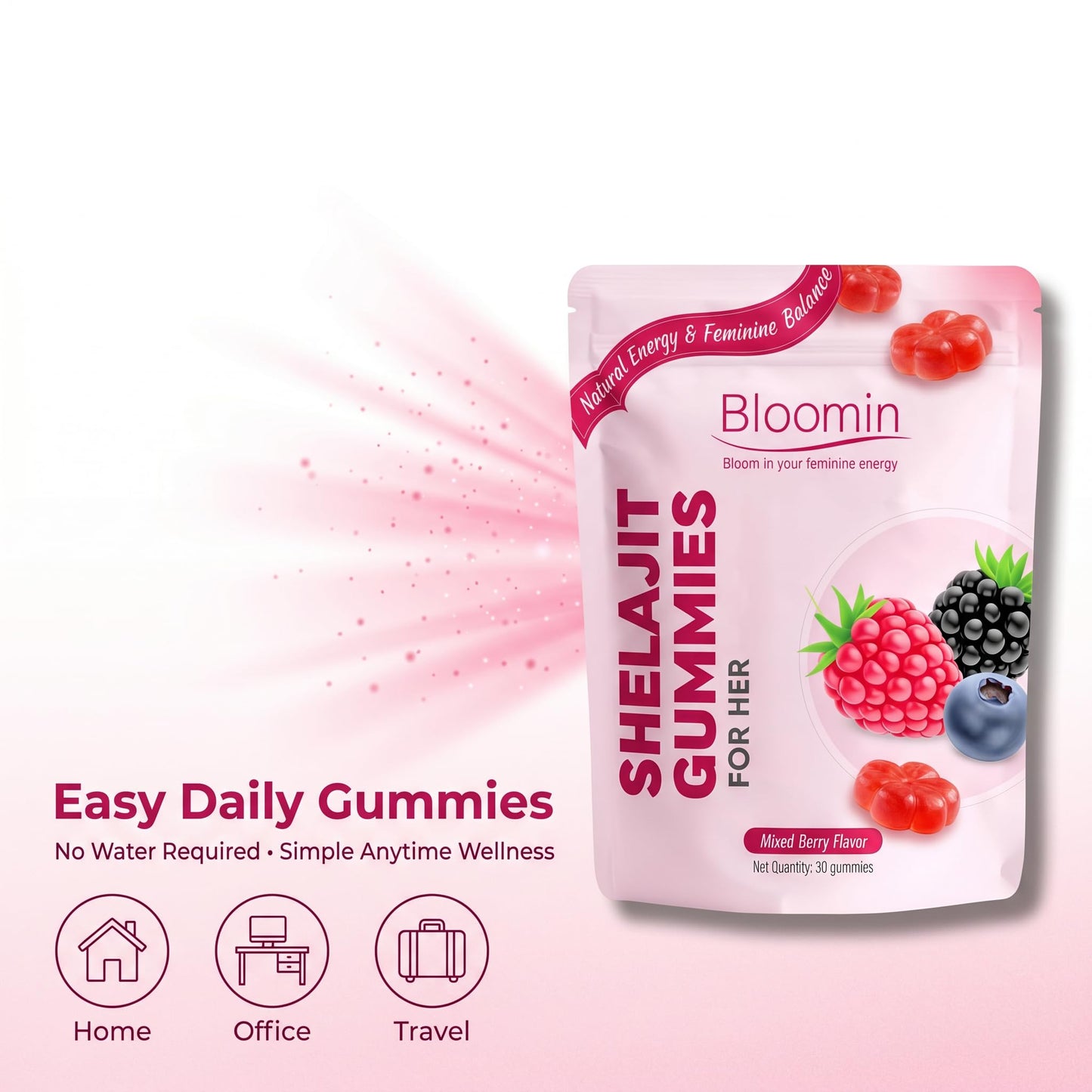 KBKTWOLT Bloomin Shilajit Gummies for Women, 30 Count