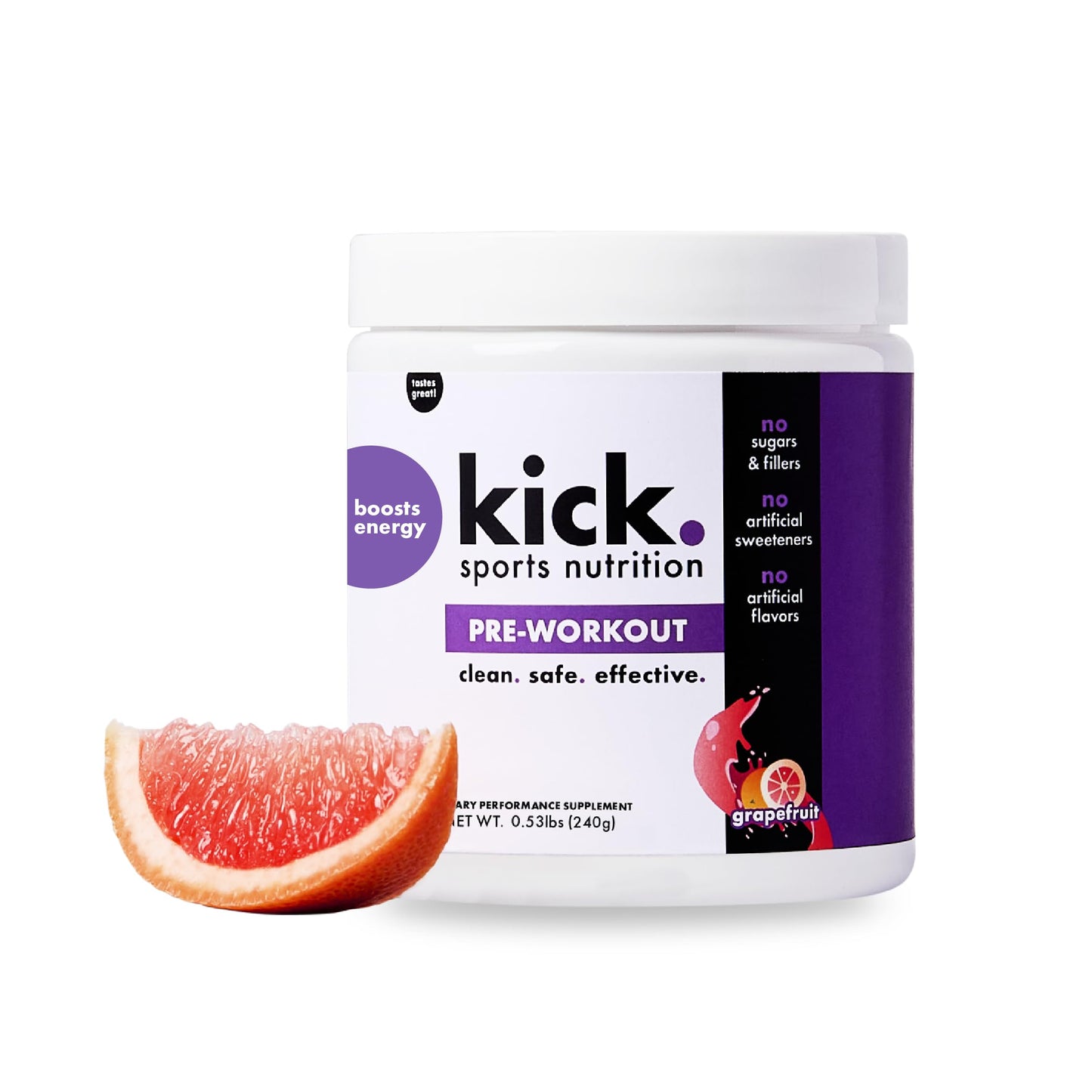 Kick. Sports Nutrition Pre Workout Powder Grapefruit Flavor 30 Servings