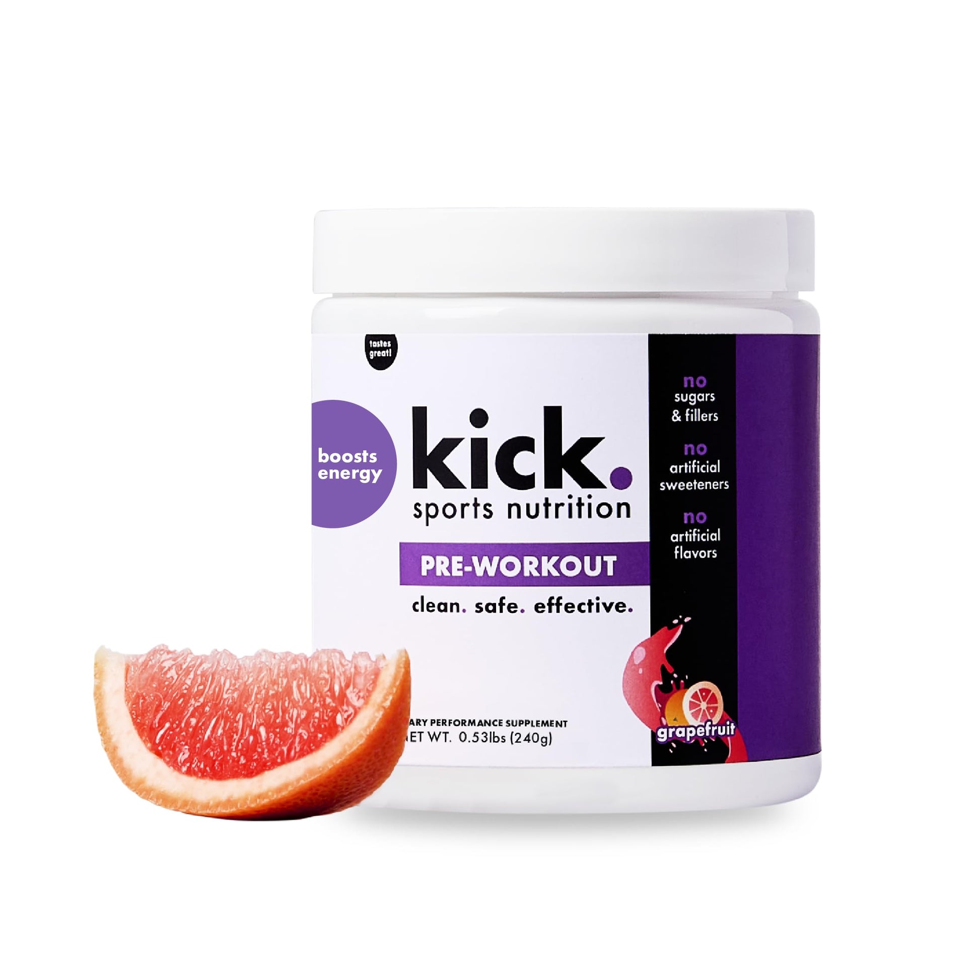 Kick. Sports Nutrition Pre Workout Powder Grapefruit Flavor 30 Servings