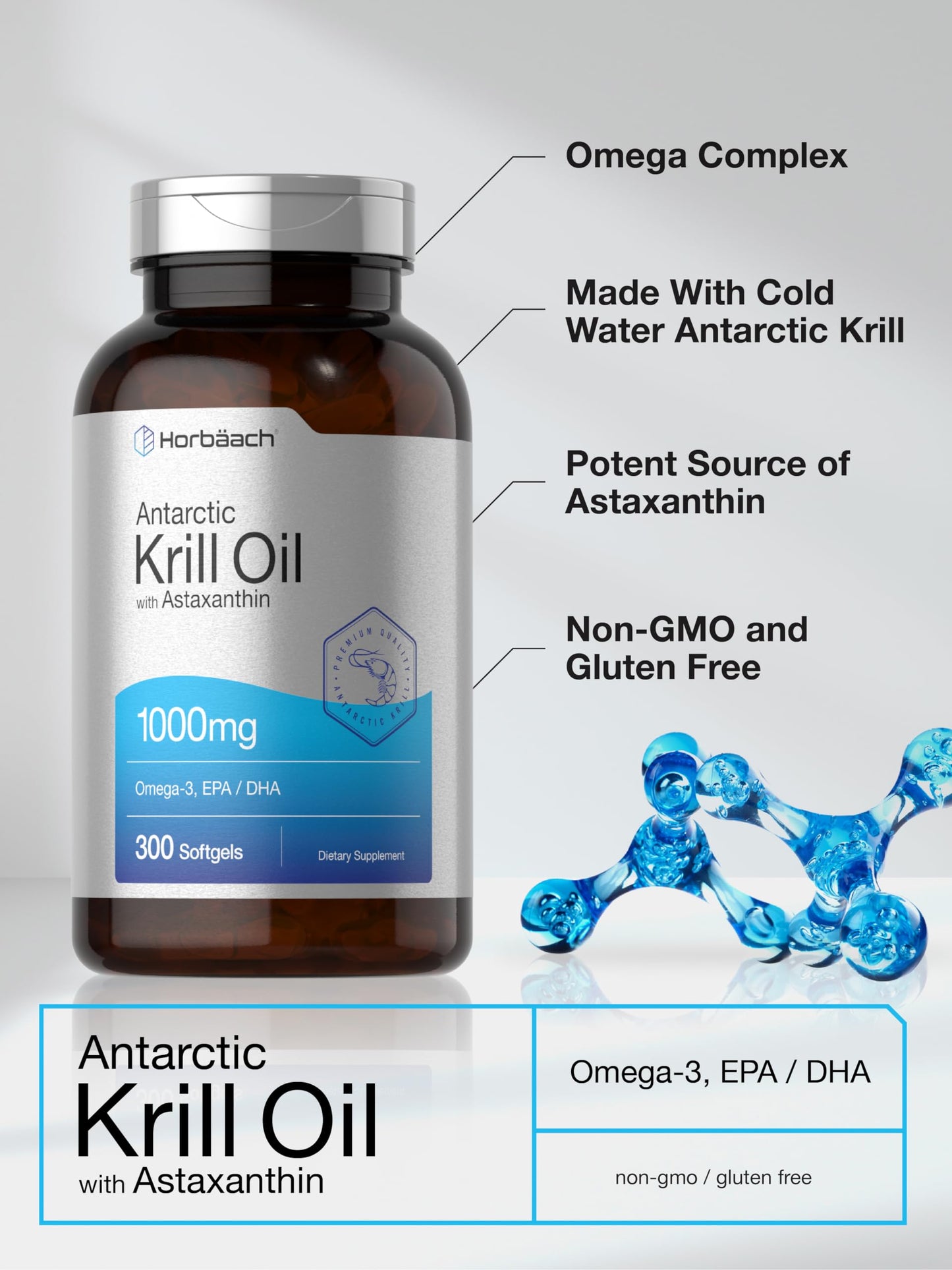 Horbäach Antarctic Krill Oil 1000mg Softgels 300 Count