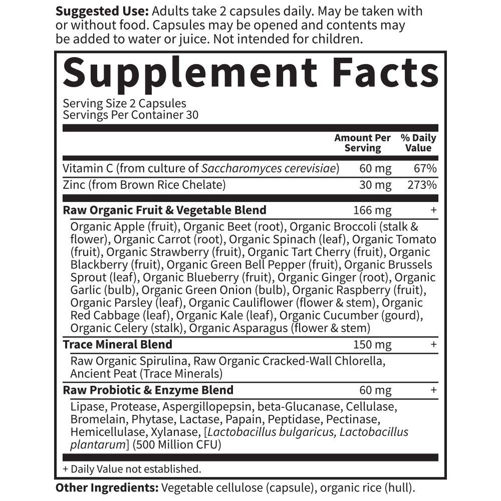 Garden of Life Vitamin Code Raw Zinc 30mg Whole Food Zinc Supplement + Vitamin C, Trace Minerals & Probiotics for Immune Support, Certified Vegan Non-GMO & Gluten Free Zinc Supplements, 60 Capsules