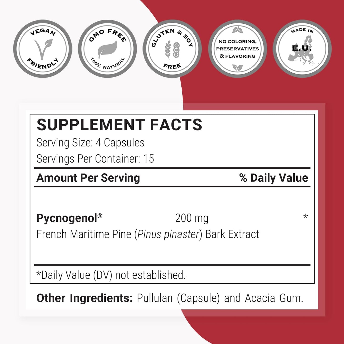 Supersmart Pycnogenol 200mg per Day (Patented & Highly Bioavailable) French Maritime Pine Bark Extract, 60 Capsules