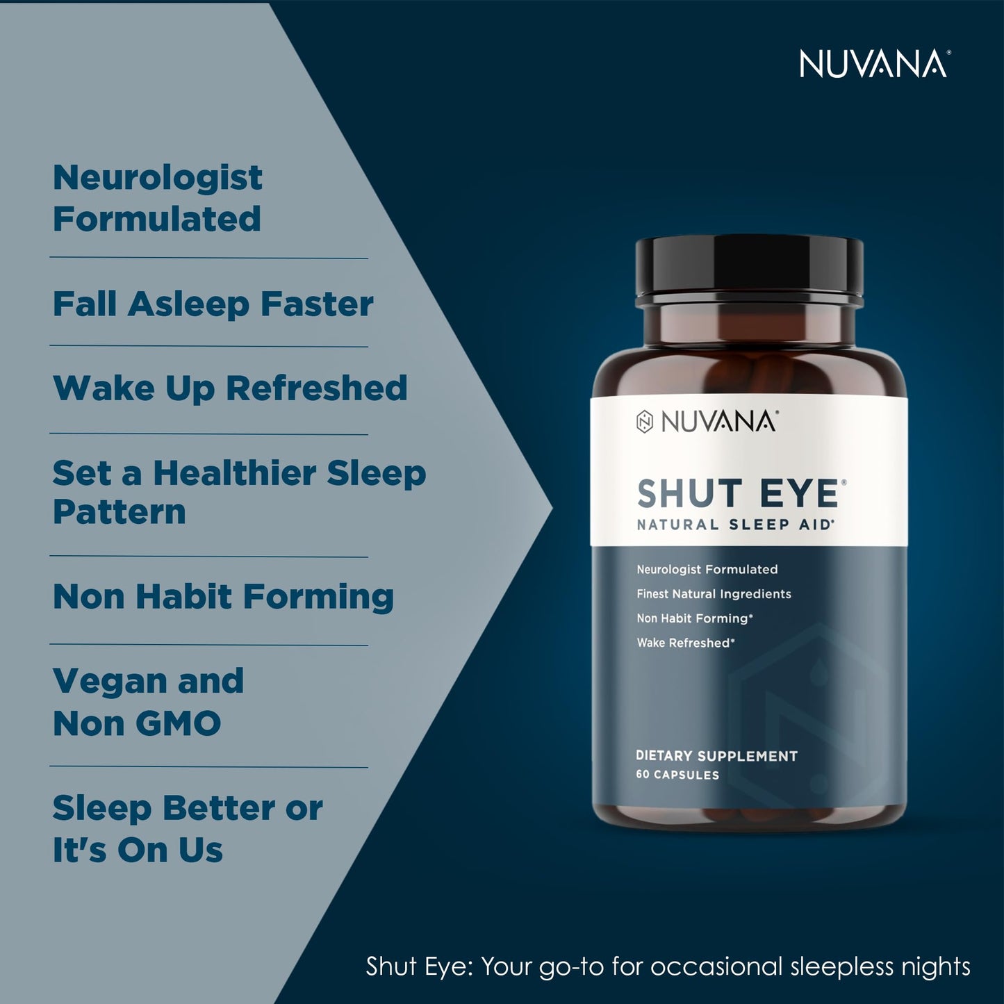 Nuvana Shut Eye Natural Sleep Aid Supplement for Adults 60 Capsules