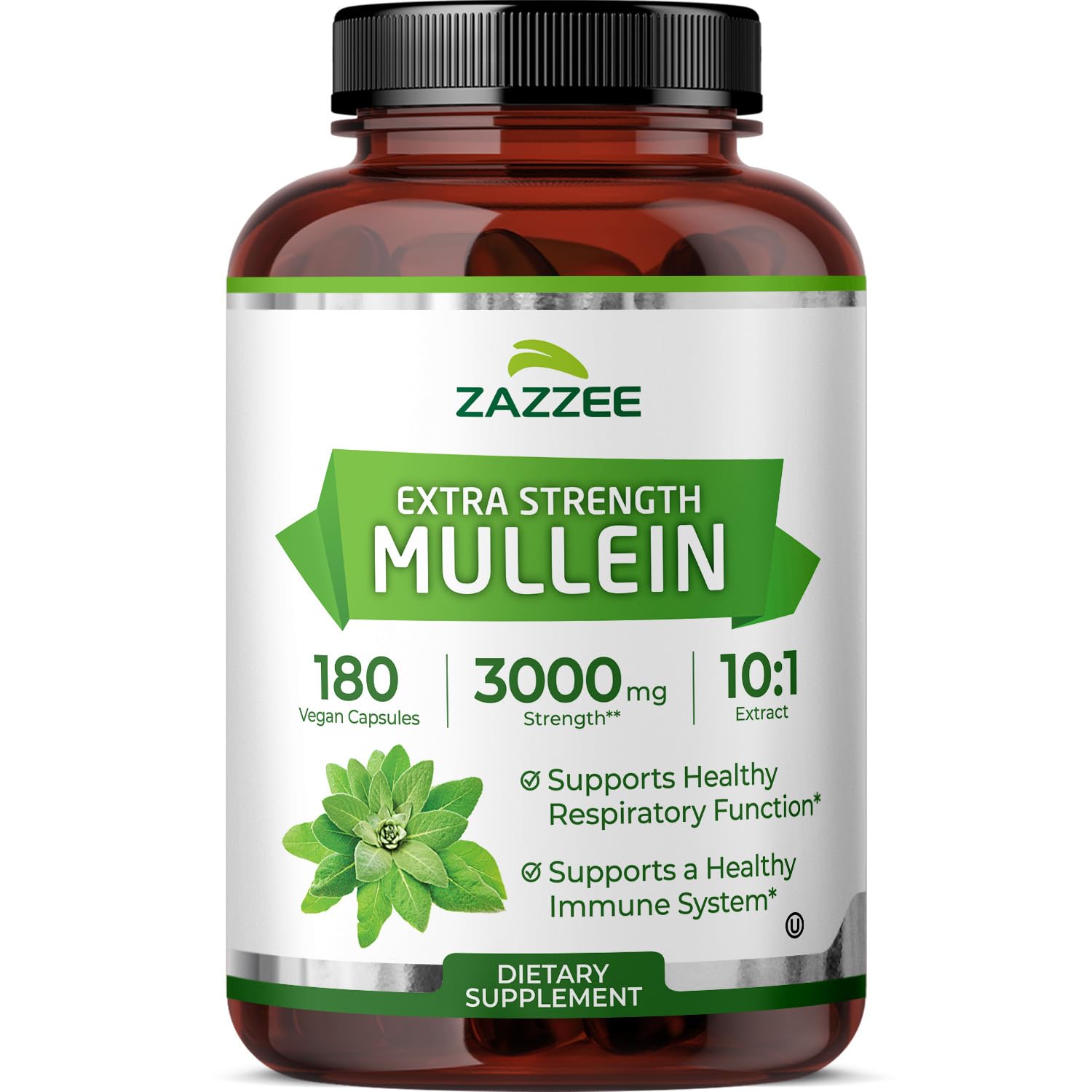 Zazzee Extra Strength Mullein Leaf 10:1 Extract Capsules, 180 Count