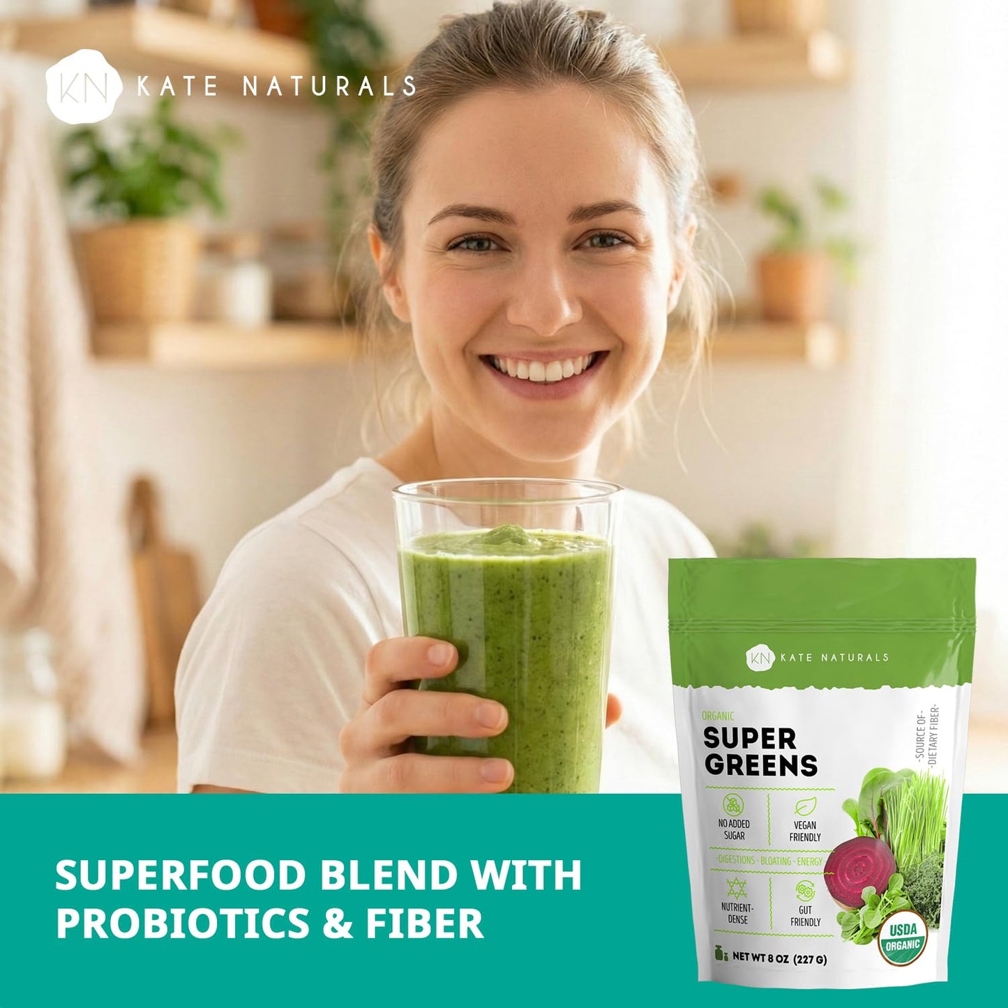 Kate Naturals Organic Super Greens Powder, 8 oz