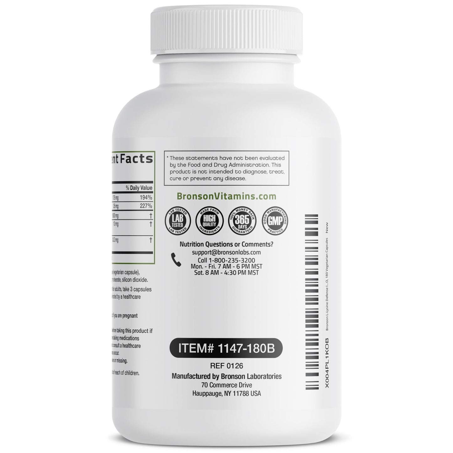 Bronson L-Lysine Defense Immune Support Complex Capsules 180