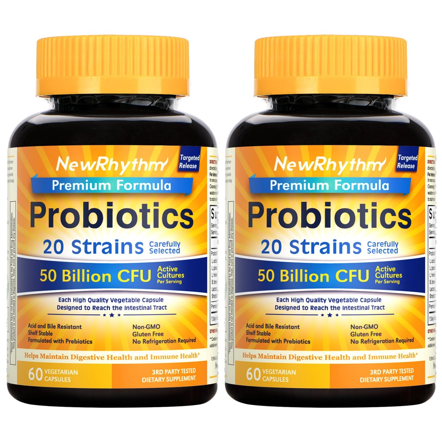 NewRhythm Probiotics 50 Billion CFU 20 Strains Veggie Capsules 120 Count