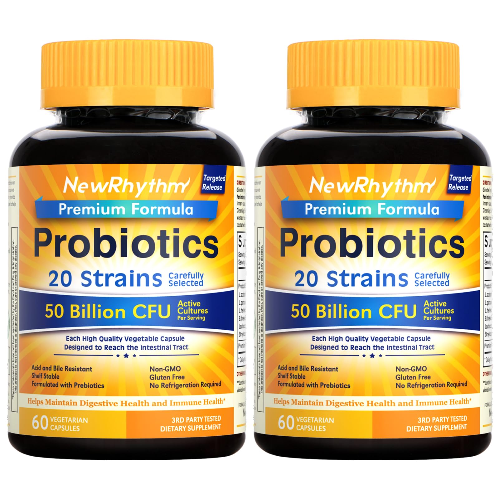 NewRhythm Probiotics 50 Billion CFU 20 Strains Veggie Capsules 120 Count
