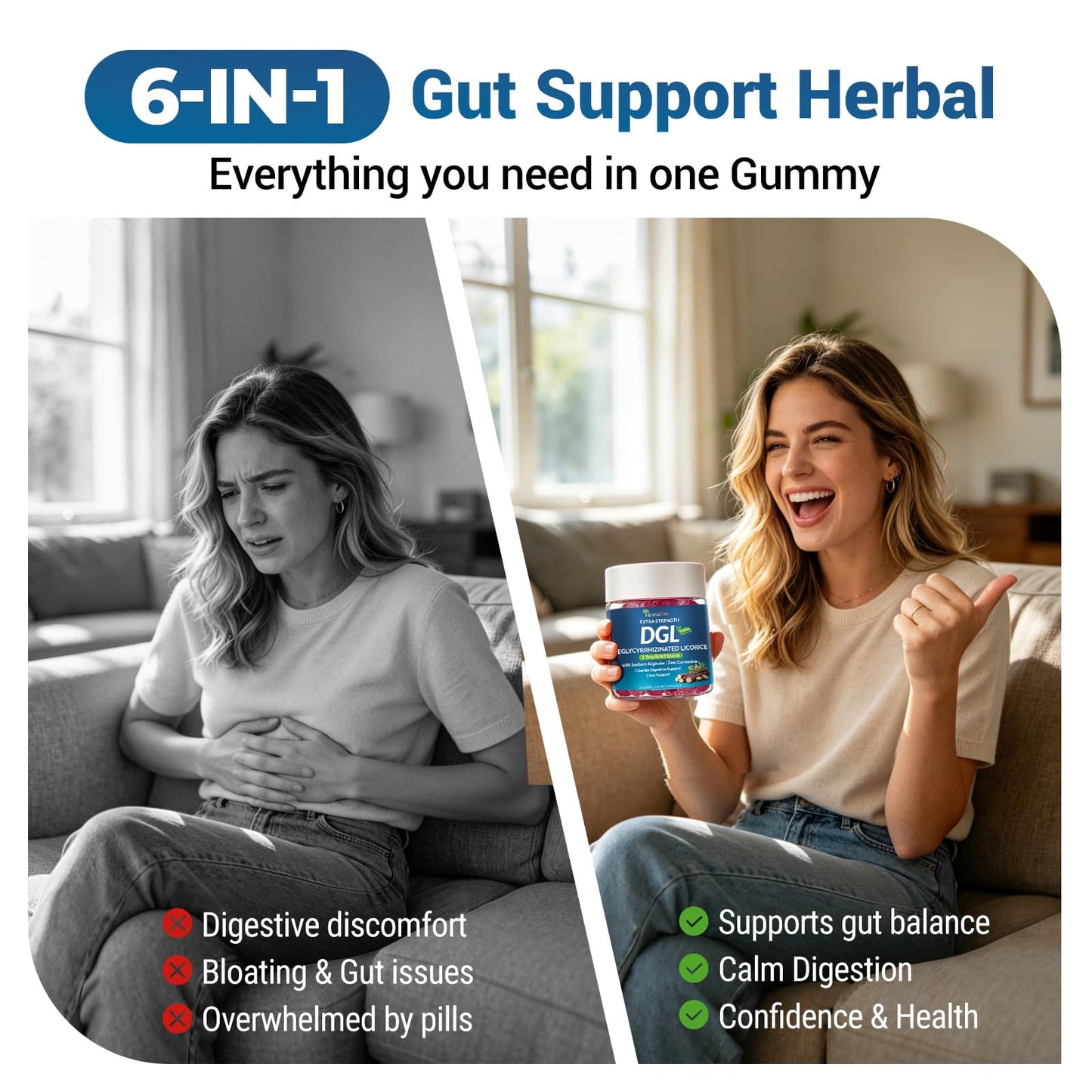 IIEltruiom DGL with Zinc Carnosine & Aloe Vera for Digestive Support, Vegan Gummies, 60 count