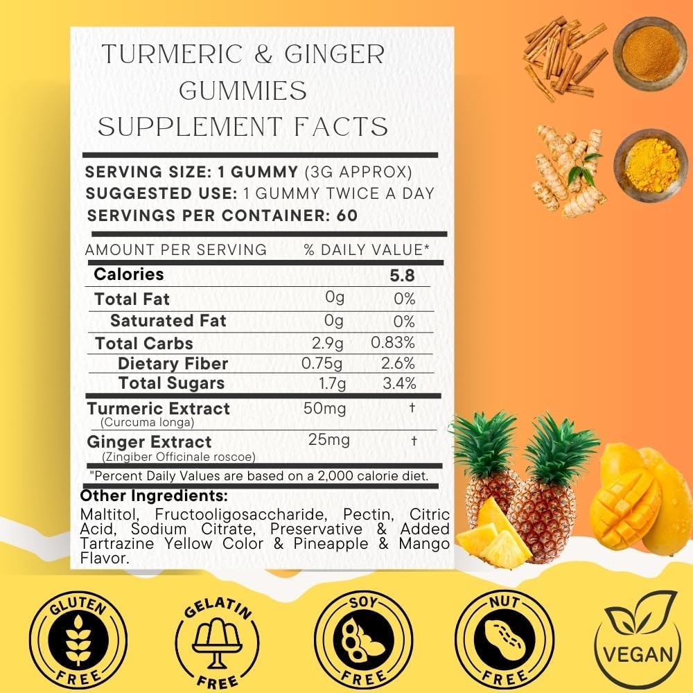 SOHM Adds Life to Lives Turmeric Ginger Gummies for Joint Support, Skin Health & Daily Wellness, Gluten & Gelatin Free, 60 Gummies
