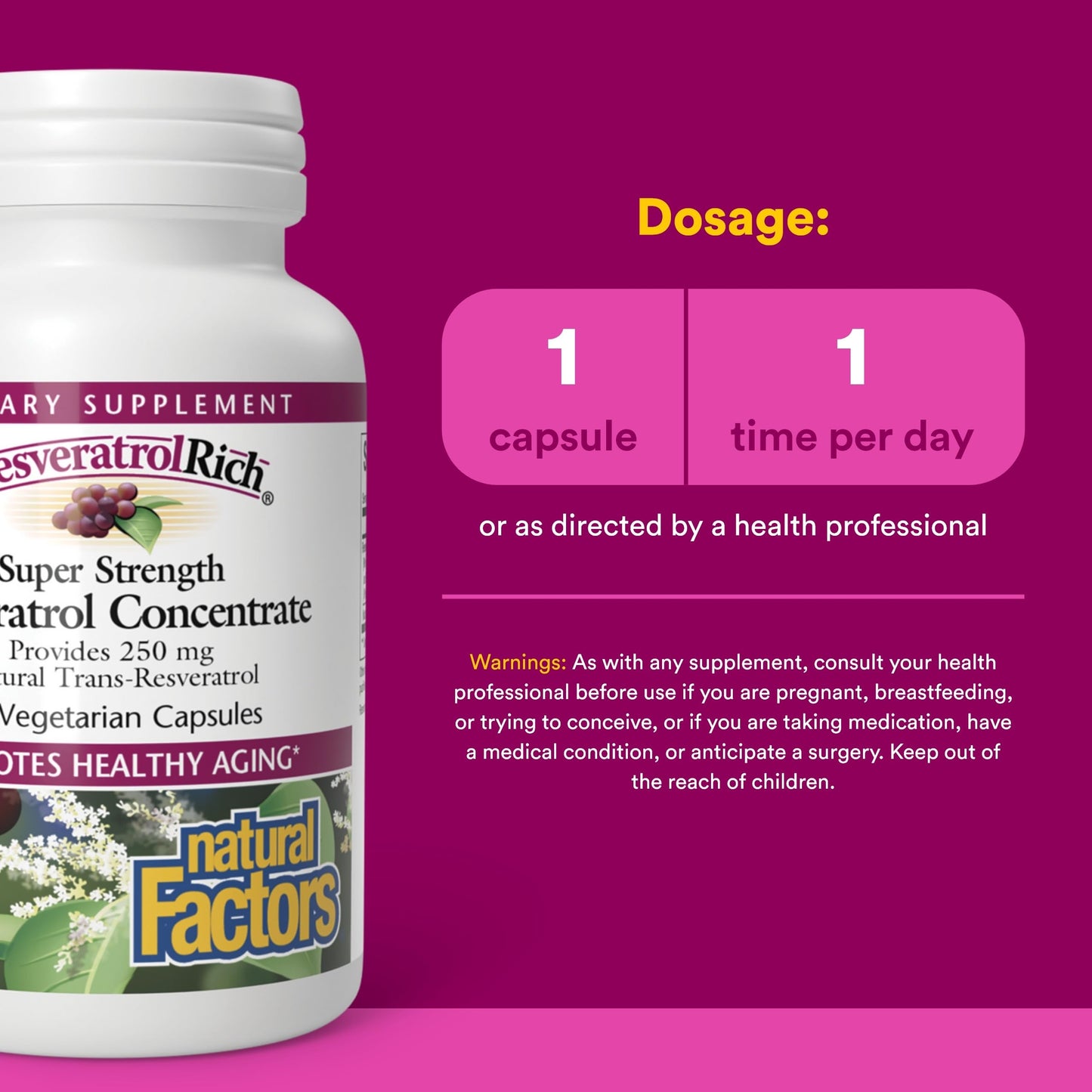 Natural Factors ResveratrolRich Super Strength Resveratrol Concentrate, Capsule, 60 Count