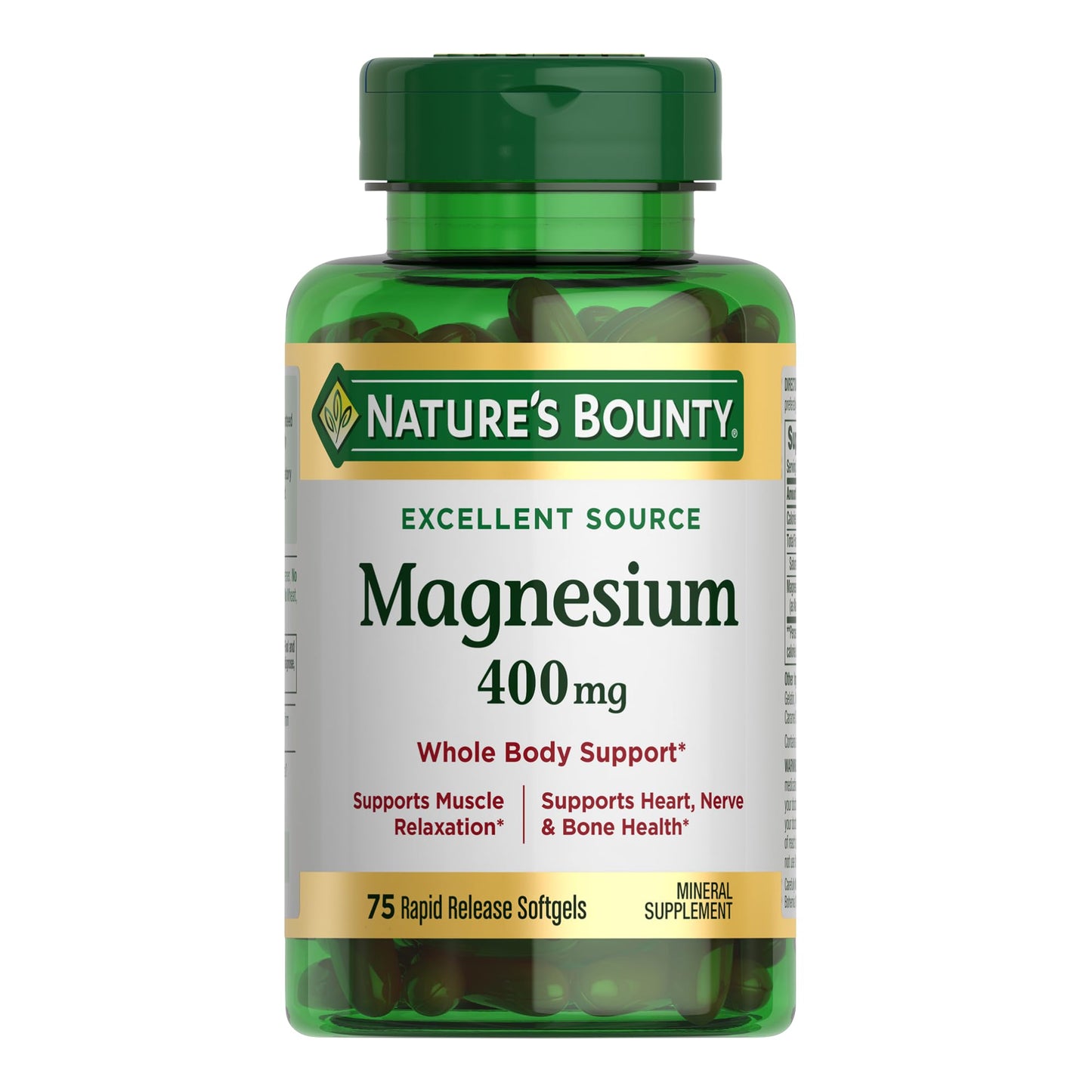 Nature's Bounty Magnesium 400 mg Softgel, 75 Softgels