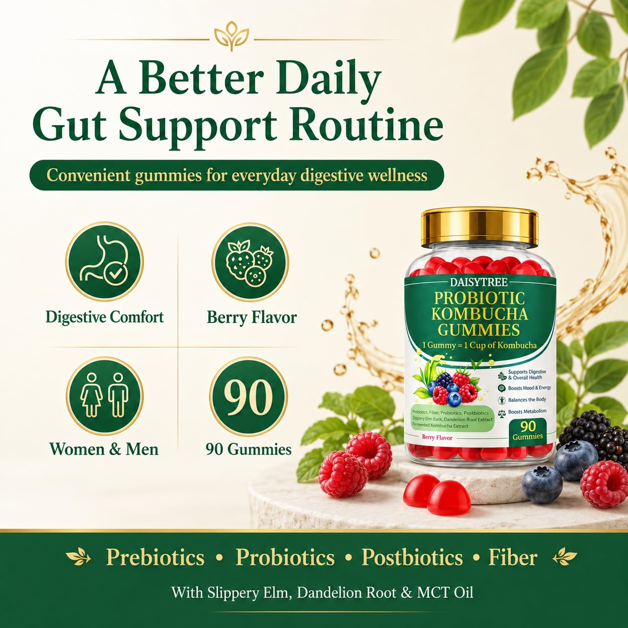 PRIMEHAVEN Probiotic Kombucha Gummies, Gummy, 90 Count
