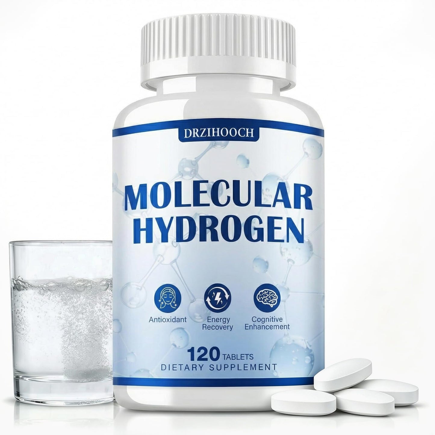 DRZIHOOCH Hydrogen Water Tablets with Magnesium -12 PPM Hydrogen Tablets for Drinking Water Molecular Hydrogen Water Supplement for Cellular Health Healthy Aging 120 Tablets