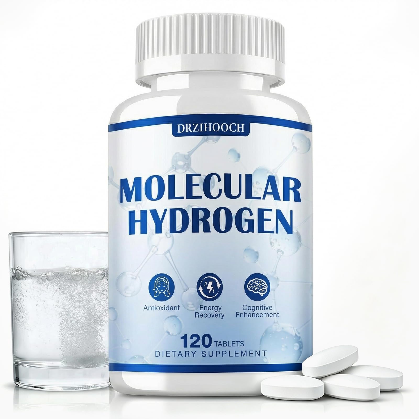 DRZIHOOCH Hydrogen Water Tablets with Magnesium -12 PPM Hydrogen Tablets for Drinking Water Molecular Hydrogen Water Supplement for Cellular Health Healthy Aging 120 Tablets