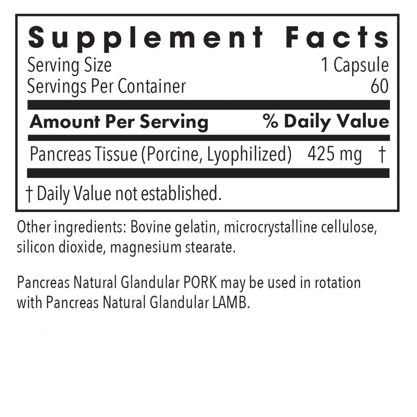 Allergy Research Group Pancreas Natural Glandular 60 Capsules