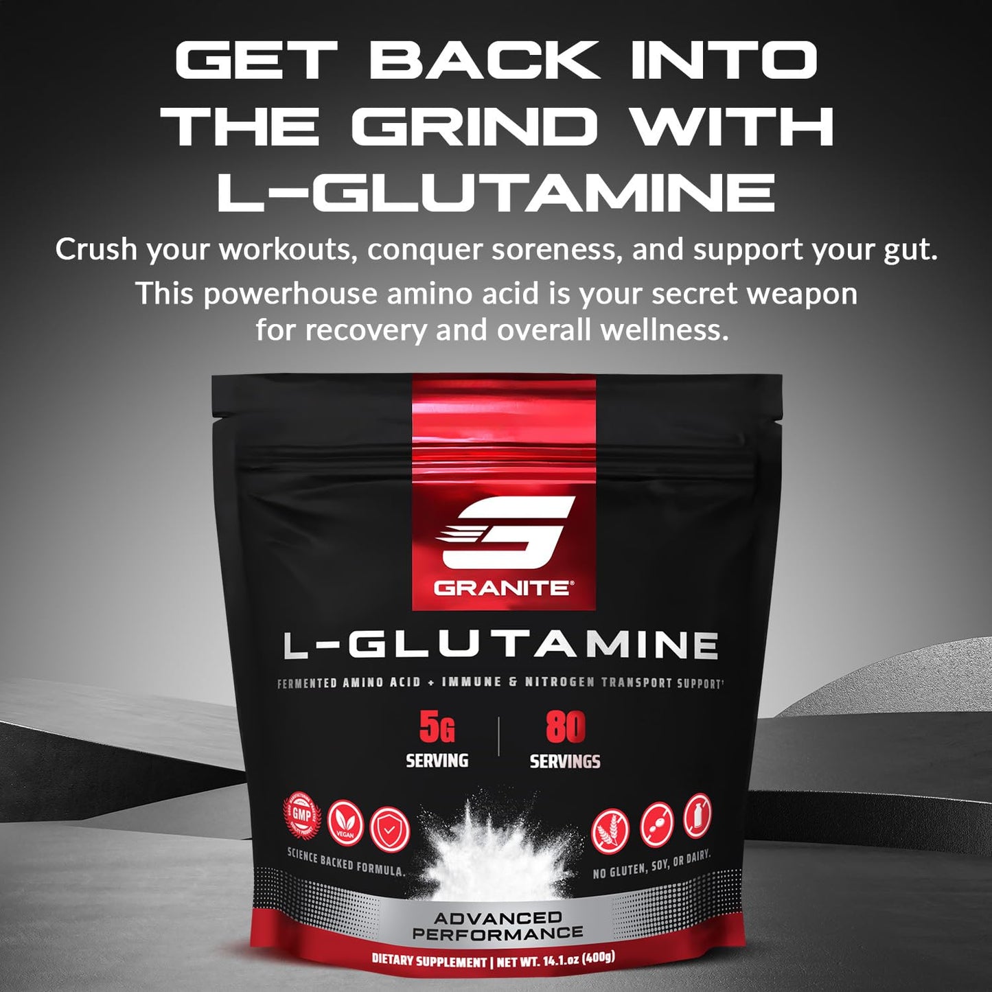 Granite Supplements L-Glutamine Powder, 14.1 Ounce