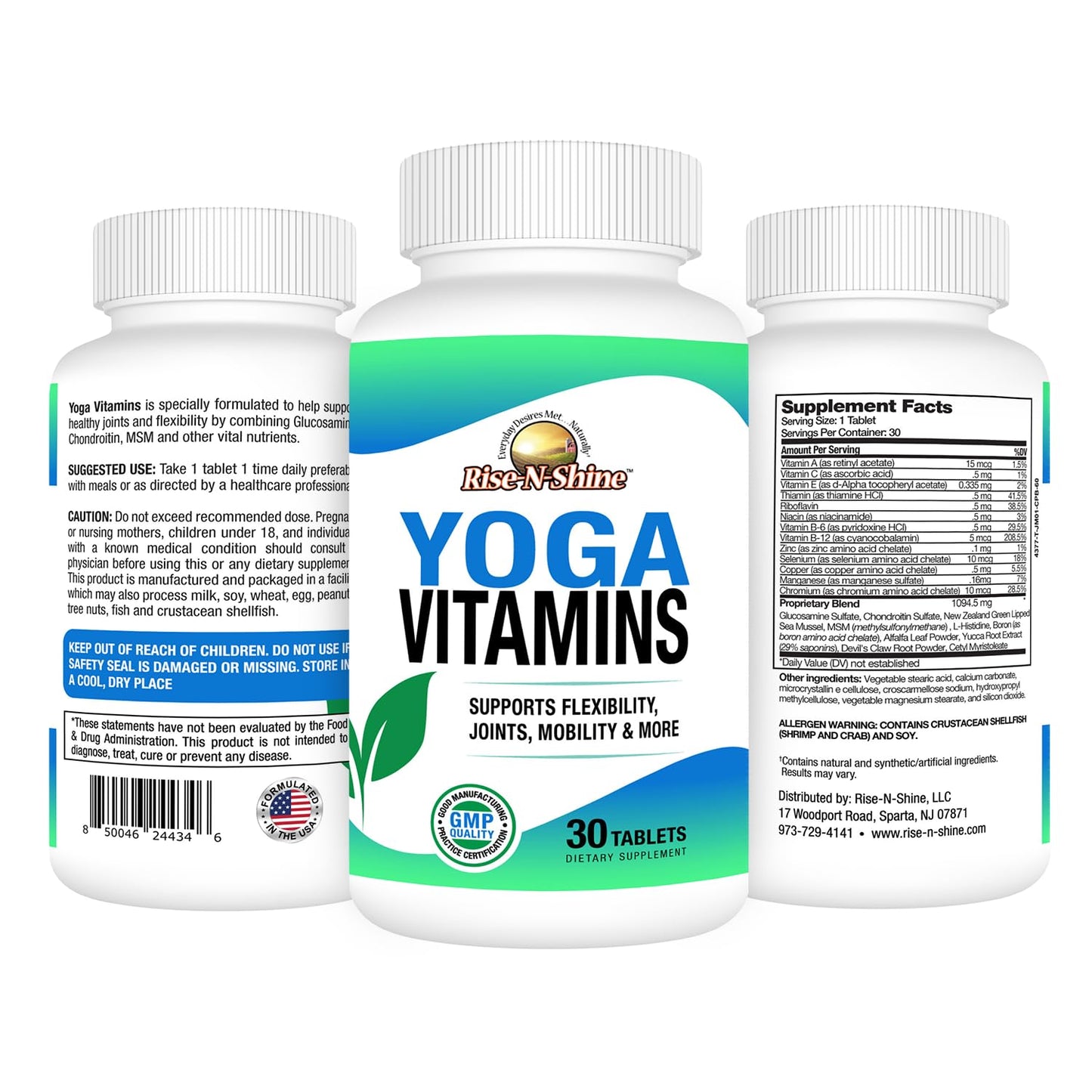 Rise-N-Shine Yoga Vitamins Joint and Mobility Supplement Tablets, 30 Count