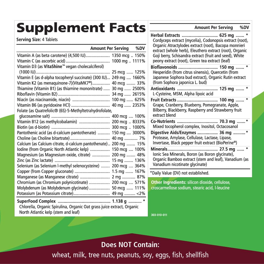 Pure Essence Labs LifeEssence Multivitamin for Women and Men - Natural Herbal Supplement - Vitamin D, Vitamin D3, Vitamin B12, Biotin with Whole Foods Tablets 240