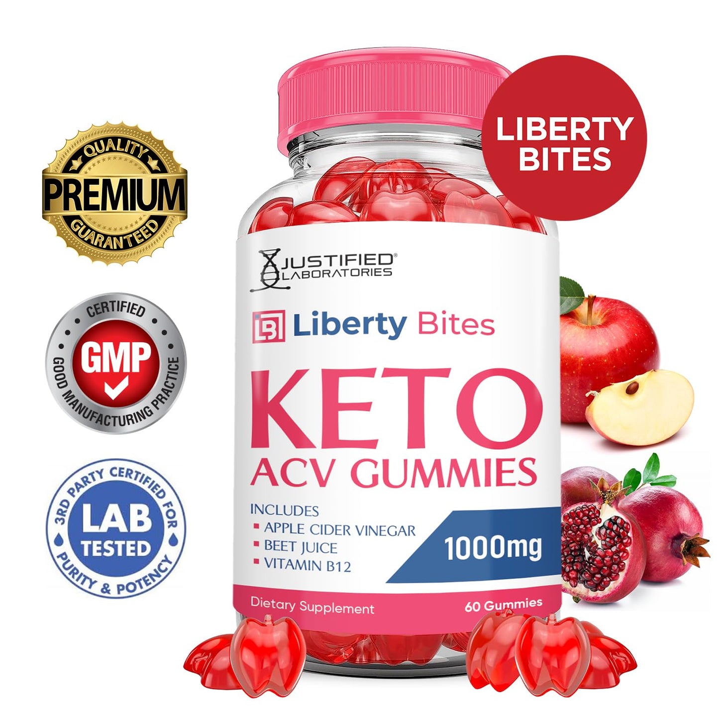Justified Laboratories Liberty Bites Keto ACV Gummies Advanced Formula 1000mg, 180 Gummies