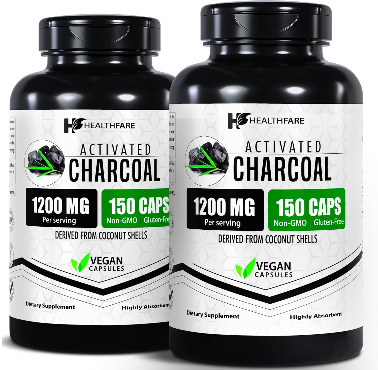Healthfare Activated Charcoal Capsules 1200mg, 150 Capsules