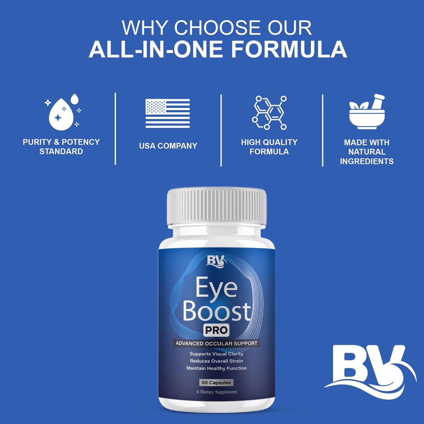 BLUE VIBE Eye Boost Pro Maximum Strength Overall Health & Wellness Support Supplement Capsules, 180 Count