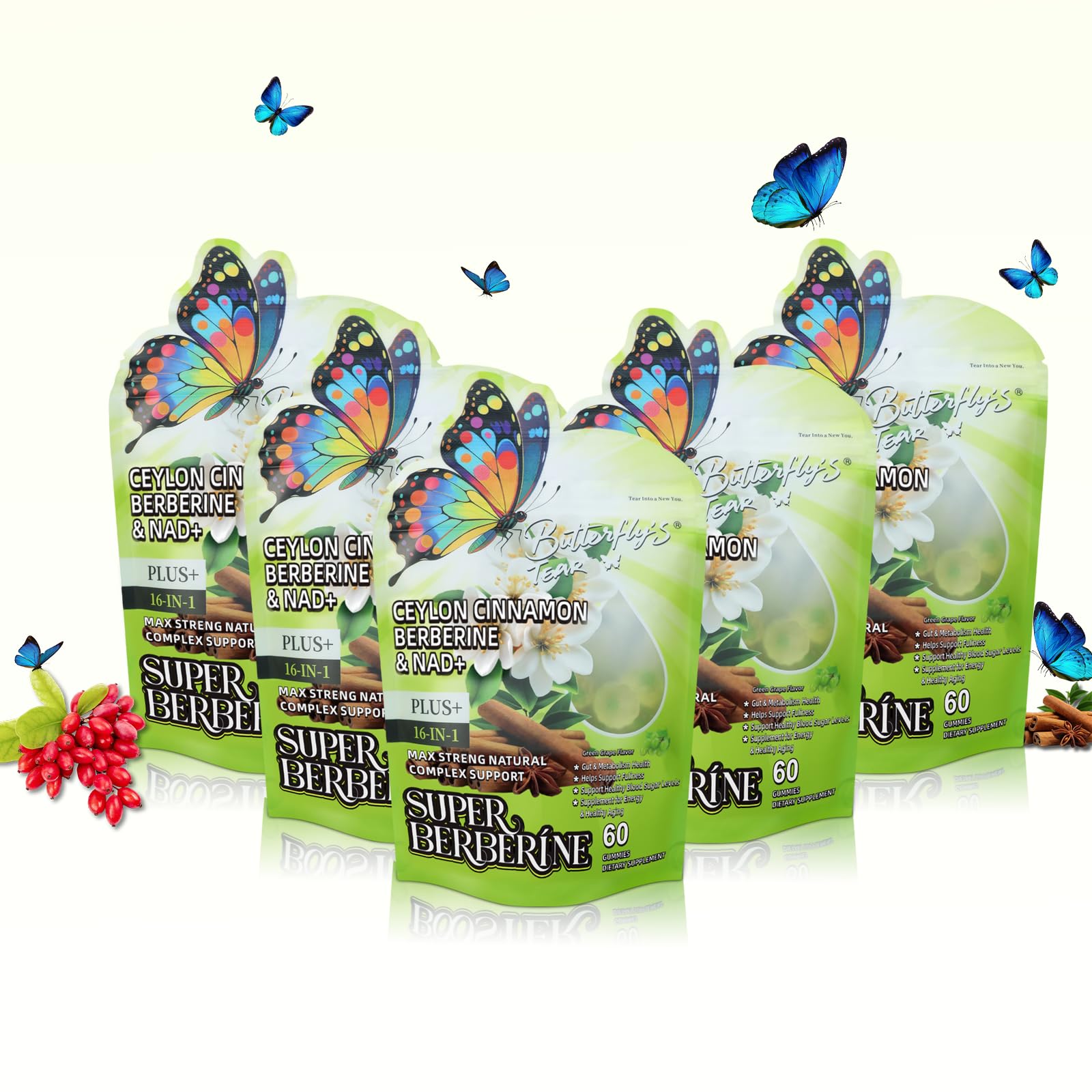BUTTERFLY'S TEAR Berberine Gummies, Gummy, 300 count